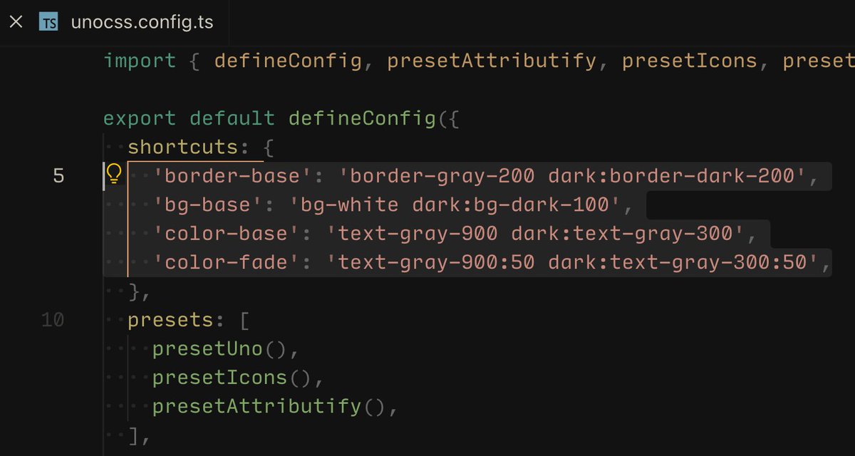 antfu7's tweet photo. I am defining these shortcuts in almost all my projects using UnoCSS. This way I could make the design support both light/dark modes automatically where I only need to focus on one. Going back to projects that were written without shortcuts is itching 🤣 https://t.co/w3cYu99p0U