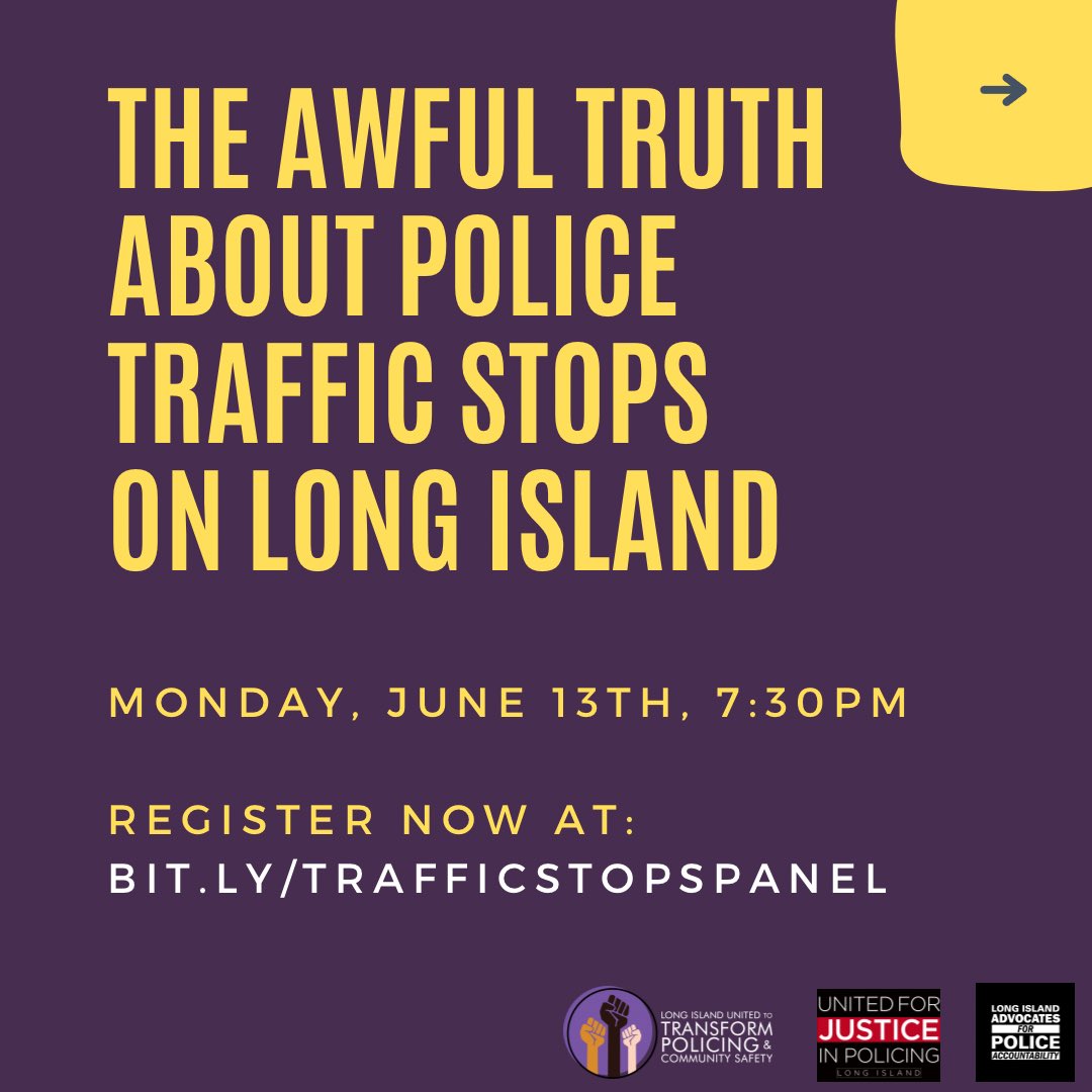 li_united's tweet photo. Have you registered for our upcoming panel on the racial disparities of traffic stops on Long Island?
Monday, 6/13, 7:30pm
https://t.co/9Jpl2ygVAZ https://t.co/30OBUSb3Gz