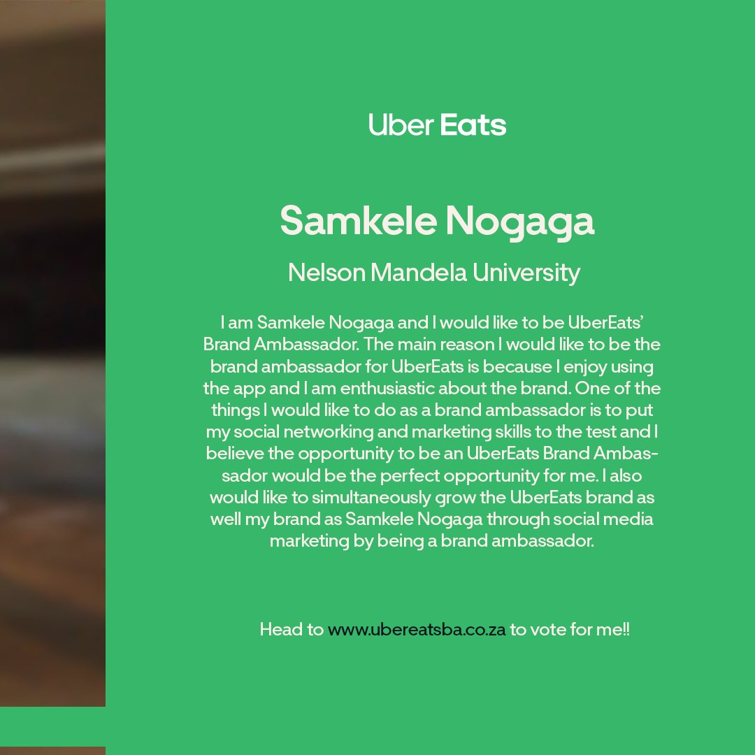 MadibazRadio's tweet photo. The competition for the top Uber Eats Student Brand Ambassador is fierce. 
Show your MADIBAZ pride and vote for the nominees that come from our awesome campuses Like Candidate3 = Samkele! Visit https://t.co/0Vbr4XNkYz , cast your vote for your favorite BA to help them win it all. https://t.co/6fClqQKI3F