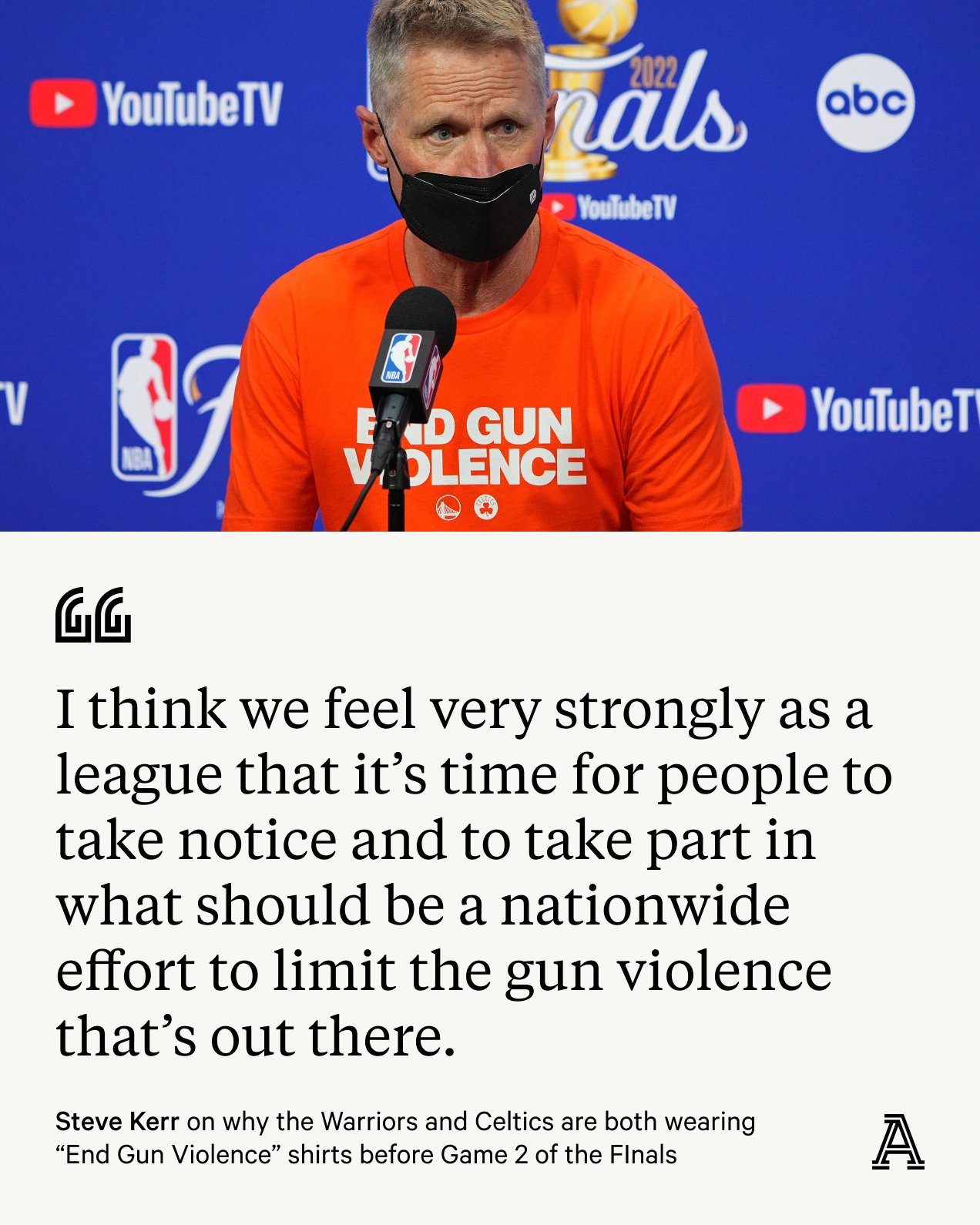 The Athletic on Twitter: "Steve Kerr says both teams wore the "End Gun