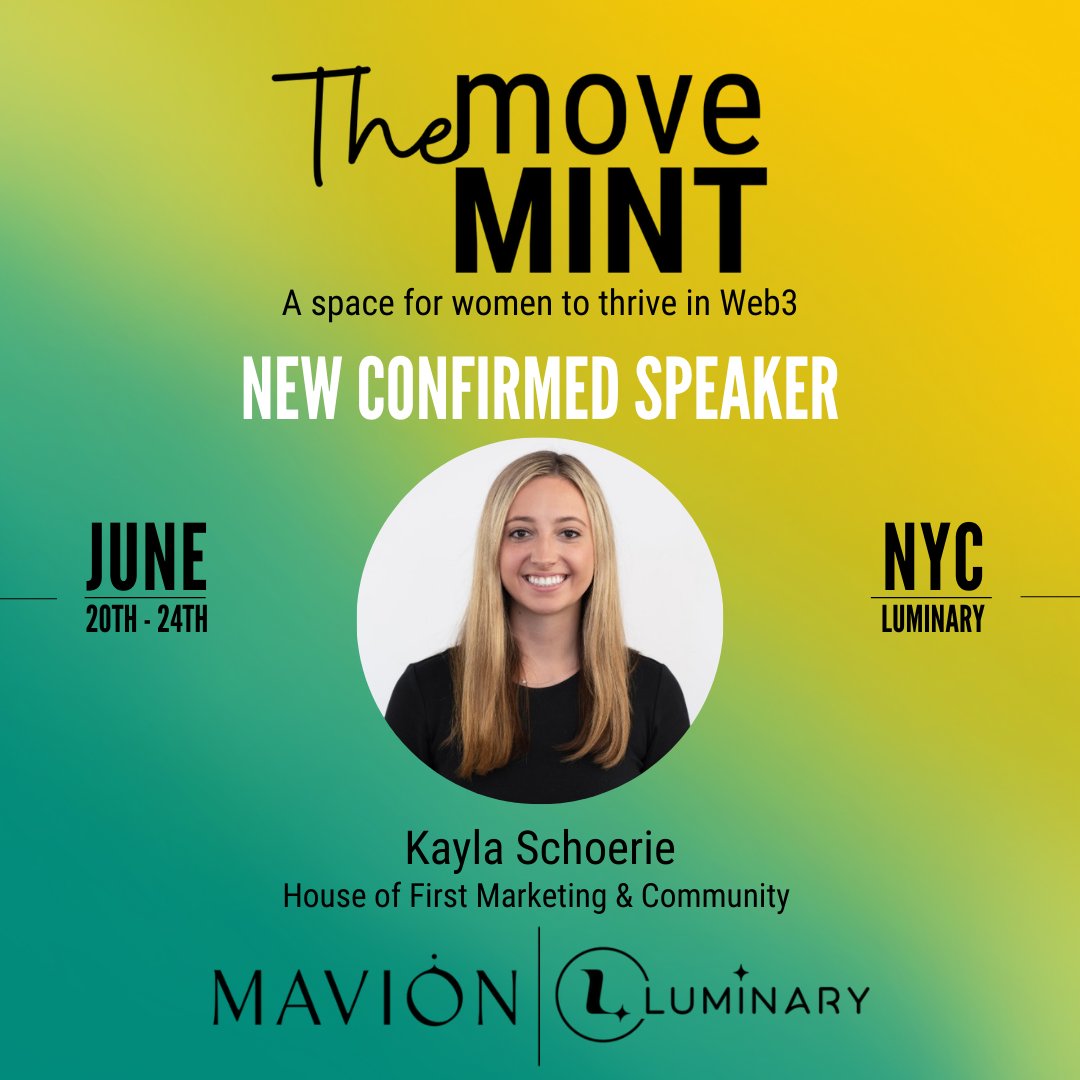 I'm so excited to be a guest speaker at The MoveMINT in NYC with <a href="/MAVIONworld/">MAVION</a>. Join us as we make NFTs and Web3 accessible for everyone to thrive. A week of non-stop events,  special guests, and surprises from June 20th-June 24th. <a href="/HouseofFirst/">House of First</a> weareluminary.com/themovemintnft…