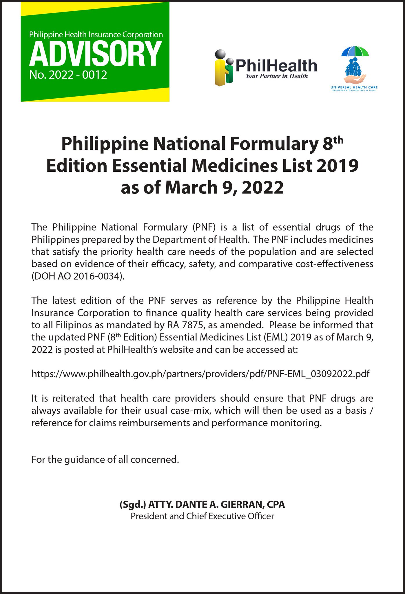 PhilHealth on Twitter "PhilHealth Advisory 20220012 Philippine
