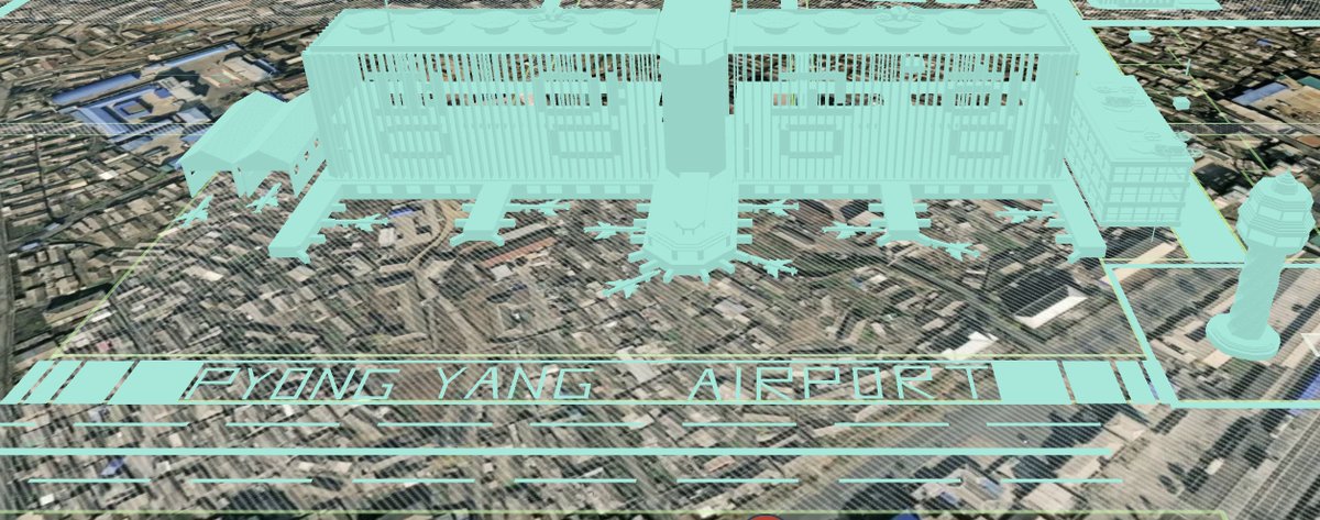 This is Pyongyang Airport located in a south-west area of Pyongyang and I just made it with imagination. There are drones on the roof of the airport which can be used as one of public transportation in the future. Link: app.earth2.io/#thegrid/24be0…