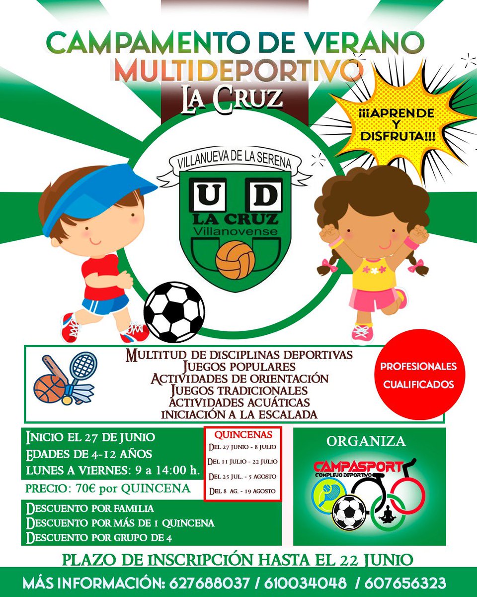 UDLaCruz's tweet photo. A partir de hoy estaremos en la sede del club en horario de mañana y de tarde para dar información e inscribir a los participantes.
De 11 a 13:30h y de 18 a 20h. https://t.co/GFXES49Eqi