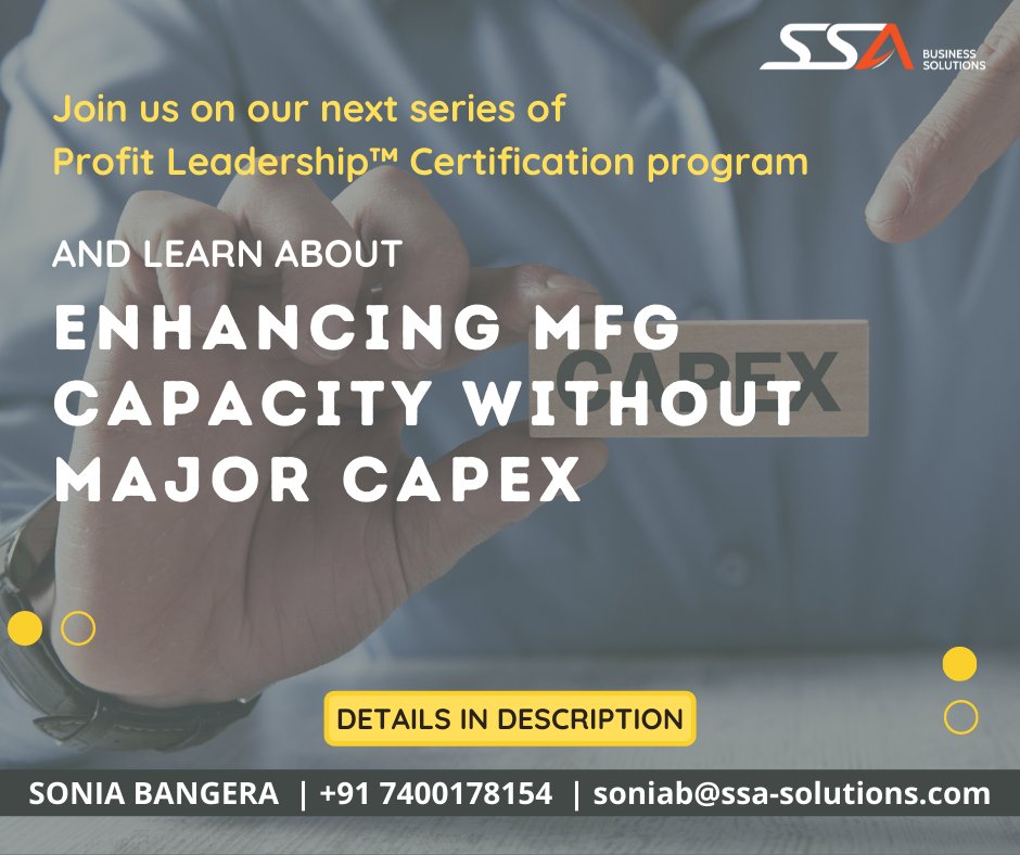 Join our " Manufacturing Cost Optimization through Lean Manufacturing" and learn to drive the profits in your organization. 

🔸 Registration Link : bit.ly/3q1aIYX 
🔸 Profit Leadership™ Brochure Link : bit.ly/3qEM6Wv