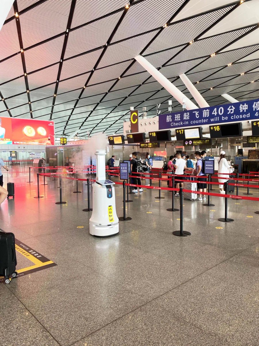 JerryWa65429814's tweet image. As an important force in intelligent epidemic prevention and control, iBen intelligent disinfection robot has recently appeared in the terminal building of Airport. #ibenrobot #disinfectionrobot #airport #epidemicprevention #ai