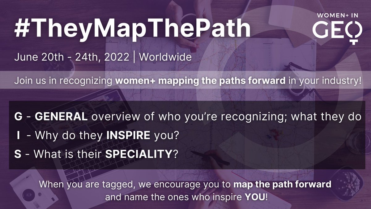 geospatialwomen's tweet photo. ๐๏ธSAVE THE DATE: we're running #TheyMapThePath again - June 20th-24th!
Do you know a womanแฉ whoโs mapping the path forward? An empowering mentor, or a pioneering trailblazer?
Tell us in 2 weeks - they deserve to be recognized!
#GISchat, spread the word!๐ข
@TheyMapThePath https://t.co/id75lX45YY