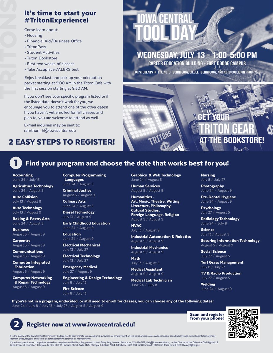 Triton Orientation Days are quickly approaching - it's time to start your #TritonExperience! If you haven't visited campus or still need to enroll for fall classes, you are welcome to attend too! Register now at iowacentral.edu/admissions/vis…! #TritonNation #BeATriton #TheTritonWay