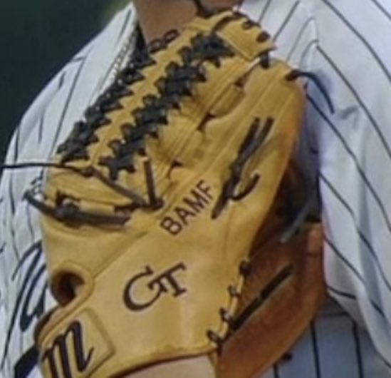 barstoolsports's tweet photo. Georgia Tech has an absolute unit on the mound with Bad Ass Mother Fucker written on his glove.

What a legend. @Starting9 https://t.co/0BHd4ibiG8