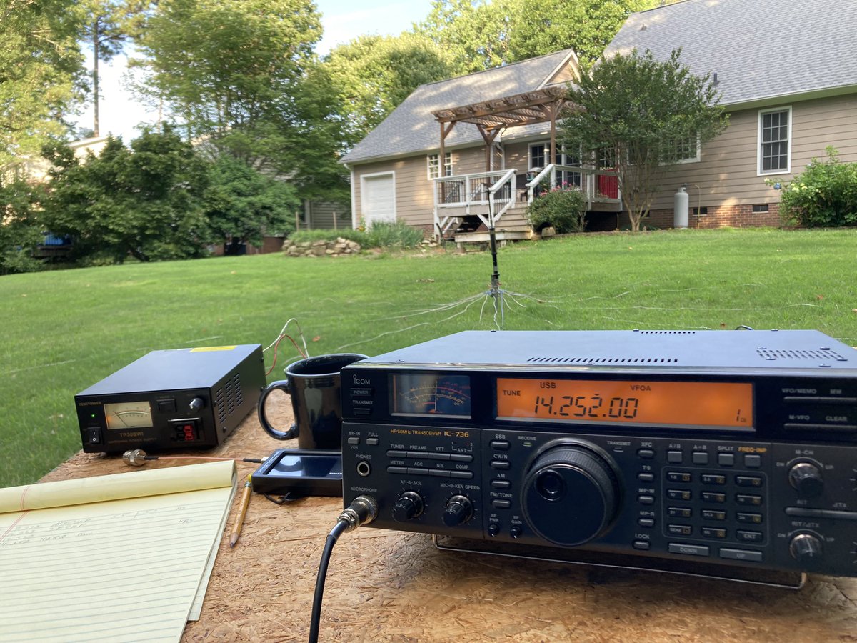 So excited to get my Tarheel antenna working today! After of weeks of trying, I got the ground plane right and was able to tune to several of my favorite bands. Worked Mexico, FL and OH.  #hamradio #amateurradio #hamr #arrl