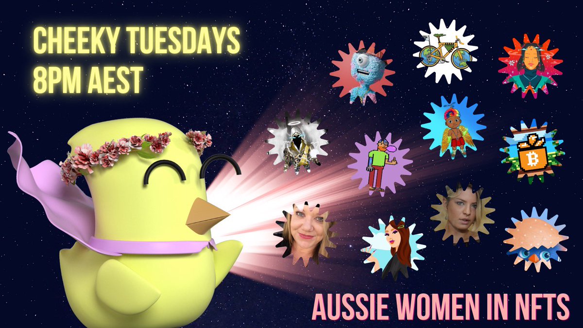 CheekyChooksNFT's tweet photo. Set a reminder for our upcoming Cheeky Tuesdays Space with @InfinityTimesMe chatting to amazing Aussie women from: @GOALS_NFT @MetaBogans @SnuggleBudsNFTs @chai_joe @cryptobikes_io @arcadians_nft @madamelovenft @womenflowNFT @CoinPlantsNFT @charalottee! 🌸
https://t.co/LUGLdZM9k6 https://t.co/6io02y64sZ
