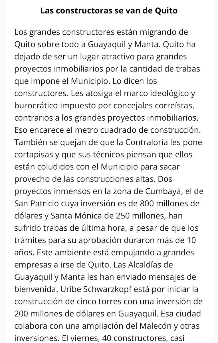 hyandun's tweet photo. Interesante artículo en @4pelagatos4 del día de hoy, con el título de “ los constructores de van de Quito”, gracias a la pésima gestión del @ConcejoQuito que implementa normas que solo obstaculizan la actividad, encarecen la vivienda en Quito y no motivan la generación de empleo https://t.co/9NndL42CwH