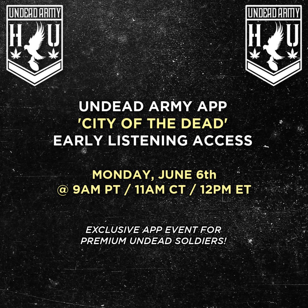 hollywoodundead's tweet photo. Some of you probably have questions…

Join @johnny333tears &amp; @sirCharlieScene 6.7 for a live Q&amp;A to talk all things Undead.

2morro we’re gonna drop the #undeadEIGHT album art for the entire HU Army in app and preview our new track ‘City Of The Dead’ for premium soldiers! https://t.co/nYlpWBKTFh