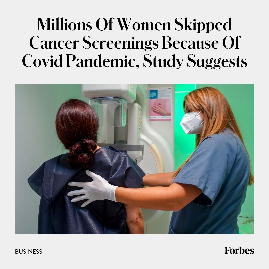 Forbes's tweet image. The Covid-19 pandemic caused millions of women—especially Hispanic women and those with lower incomes—to forgo breast and cervical cancer screenings in 2020, according to researchers from the American Cancer Society. trib.al/vltls7c