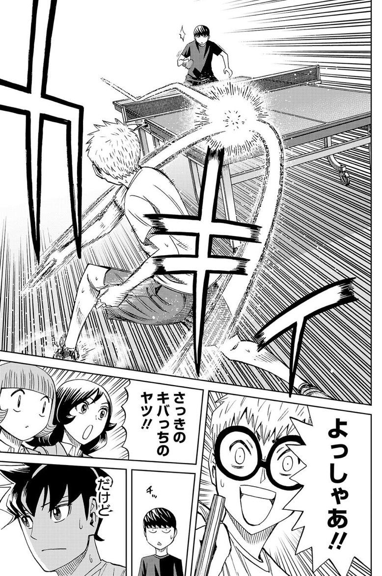前回のネームと原稿比較。疲れてくると利き手の左右まちがえがち。このキバっち先輩も右手でラケットもってます。実は今回の先読みでも…。早めに直します! 