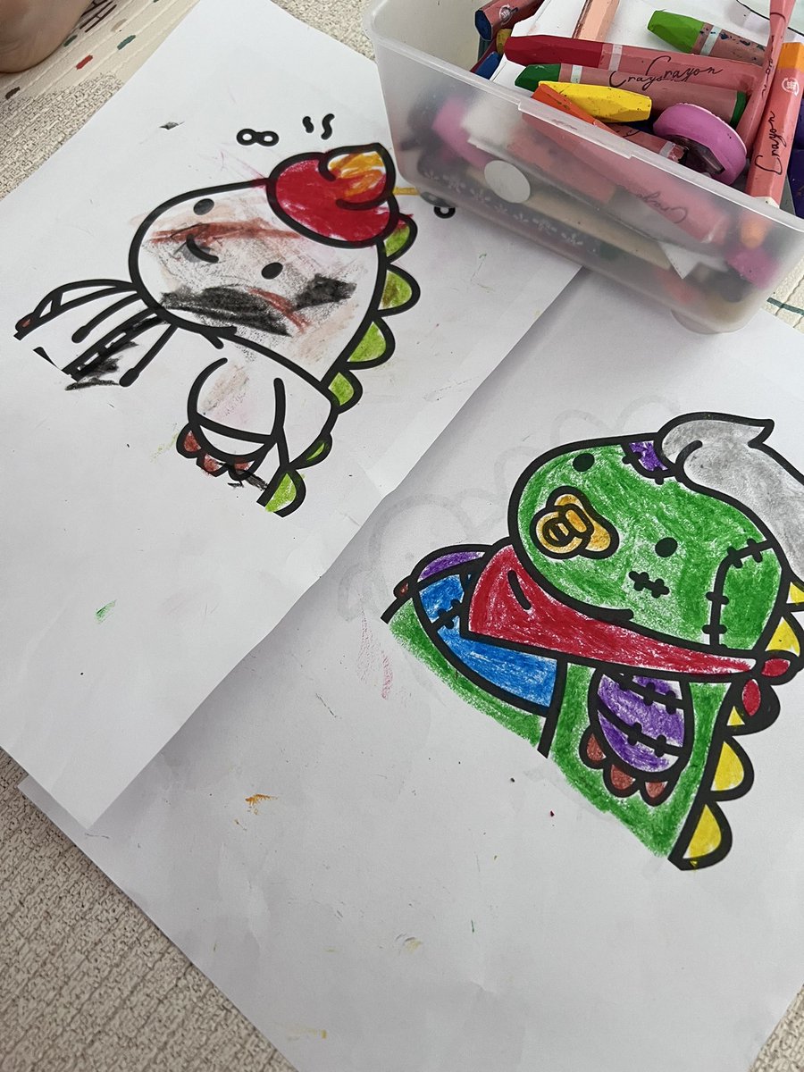CryptoLord57's tweet photo. Had some fun time with my kiddo colouring with @crayzillas over the weekend. Kiddo loves the poop on the head #crayzilla 🤦🏻‍♂️🦖 

Not a owner yet maybe soon 😂  #famtime #SundayWithIvy https://t.co/uBVaBrhyEZ