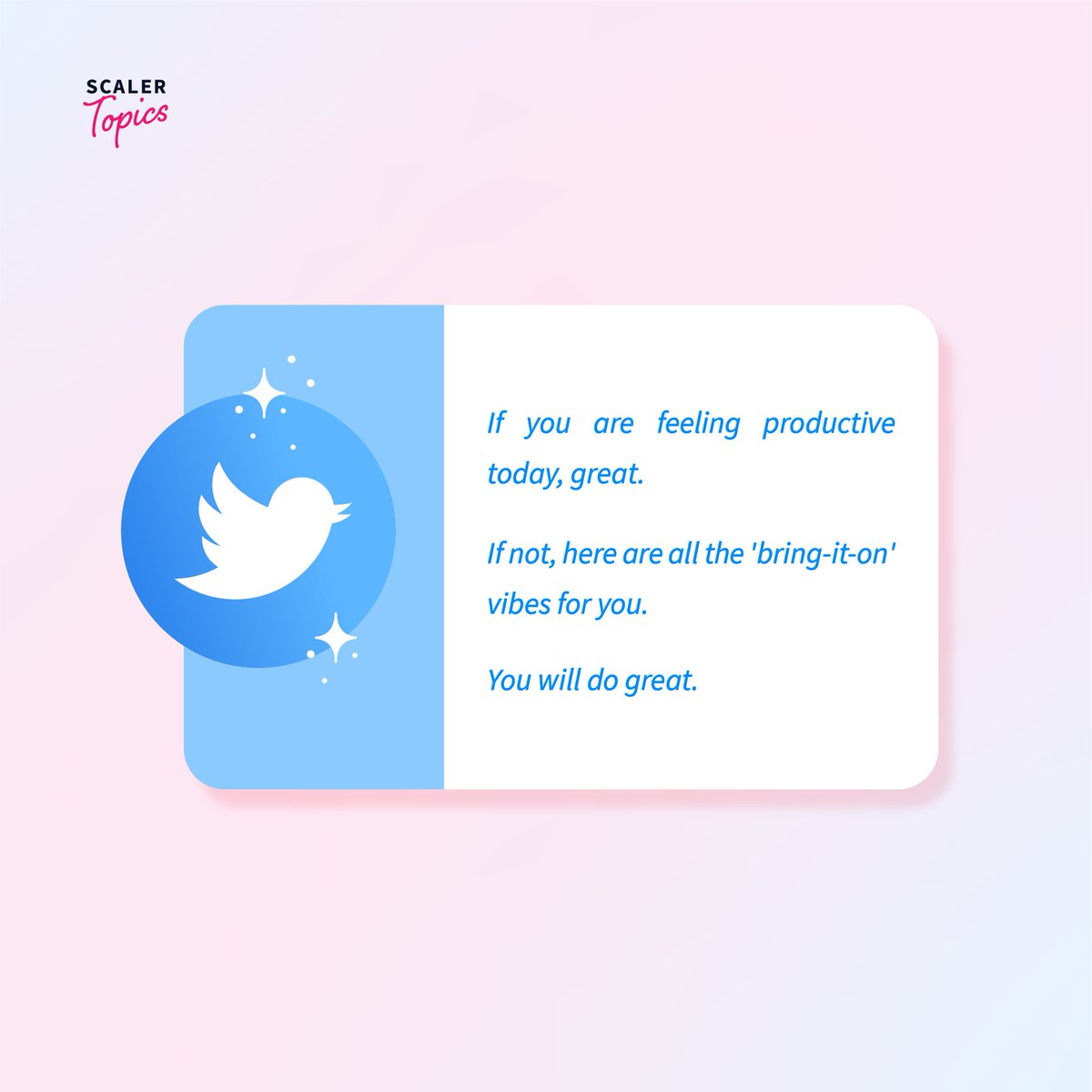 ScalerTopics's tweet photo. Kyunki aaj "chalta hai" attitude nhi chalega.
Here's to having a great Monday you all.
#mastmonday #MondayMotivaton https://t.co/1GMyDx4g5K