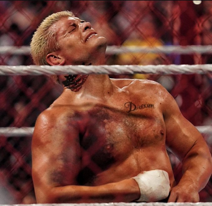 NukemWrestling's tweet photo. This will become one of those iconic wrestling pics

Cody Rhodes gave it tonight 🔥 #HIAC https://t.co/gV8r4VSk32