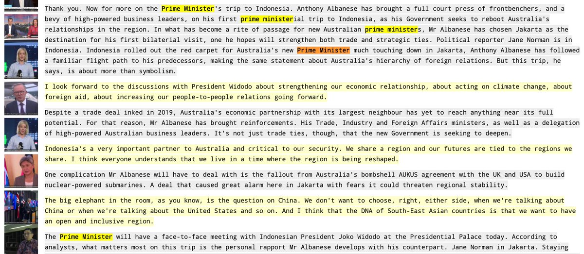 JoshButler's tweet photo. there's an odd Twitter trending topic today where people reckon the ABC is avoiding referring to Anthony Albanese as "Prime Minister". Tveeder transcript shows News Breakfast referred to him as PM at least 20 times in just two hours this morning https://t.co/l5rymLcKni https://t.co/sjiz6J6yjS