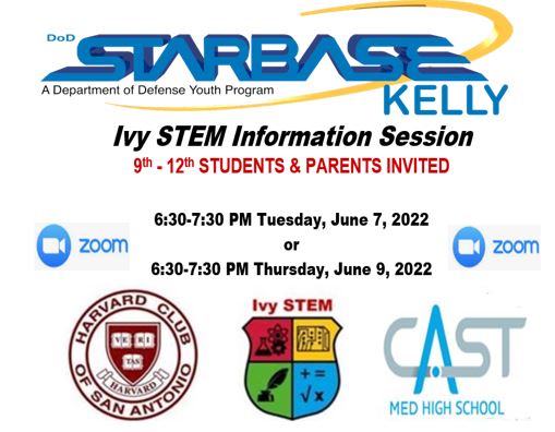 stgroyals's tweet photo. STARBASE Kelly, CAST Med HS &amp; Harvard Club of SA INVITE YOU TO ZOOM:

📣 ZOOM RSVP required to receive link:  https://t.co/3zCdB6ojIJ

✅ 6:30-7:30 PM Tuesday, June 7, 2022
      or
✅6:30-7:30 PM  Thursday, June 9, 2022

Ivy STEM Pre-College Adventure &amp; College App. Bootcamp https://t.co/Cb1A0nTkZJ