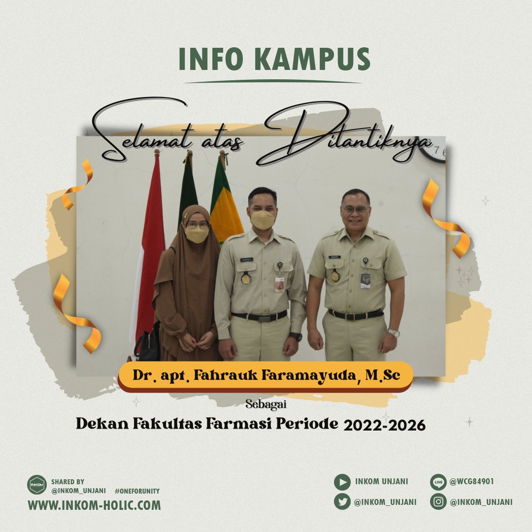 Selamat atas pelantikan Dr. Apt Fahrauk Faramayudha, M.Sc sebagai dekan fakultas farmasi periode 2022-2026. 
Semoga menjalankan amanah dengan baik dan memajukan nama Universitas Jenderal Achmad Yani khususnya untuk fakultas farmasi.