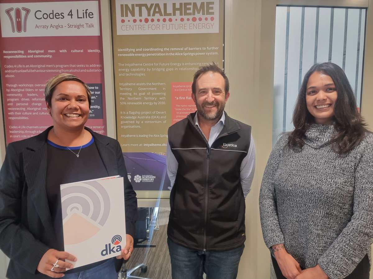 DKA, including #AliceSpringsFutureGrid, recently hosted newly-appointed #NT Minister for #Renewables and #Energy, the Hon Selena Uibo - pictured left, with Future Grid Project Director Lyndon Frearson and DKA Strategic Comms Manager Tracy Jones in Alice Springs.