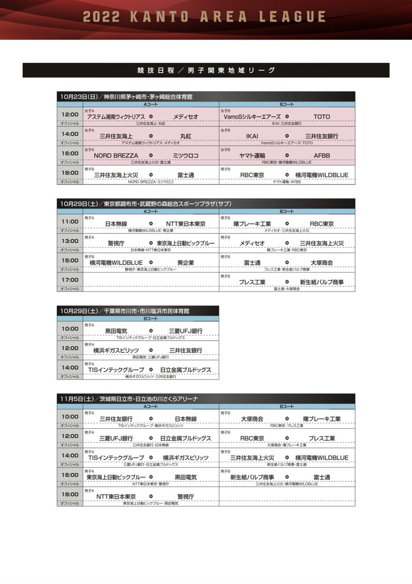 akebonobbt's tweet photo. #日本社会人バスケットボール連盟
　2022年度 #男子関東地域リーグ　
■リーグスケジュール 3
後半戦　2022/10/22-12/17(全9試合)
 #曙ブレーキ　#曙ブレーキ工業　#曙バスケ https://t.co/r3cgrFJqz1