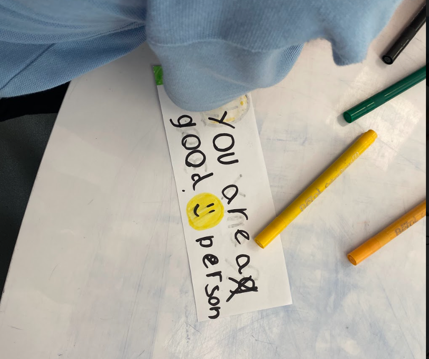 BISRDQPrimary's tweet photo. If you're choosing a book in our library, you may be in for a lovely surprise. #BISRYear3 have made kindness messages they are hiding in books for others to find. #BISRDQ #spreadkindness #BISRWellbeing https://t.co/LGFDwBUUqh
