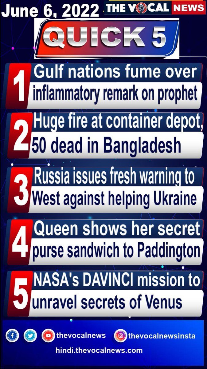 thevocalnews's tweet image. For daily #Quick5 follow @thevocalnews 

#Big5 #Breakingnews #Top5 #dailynews