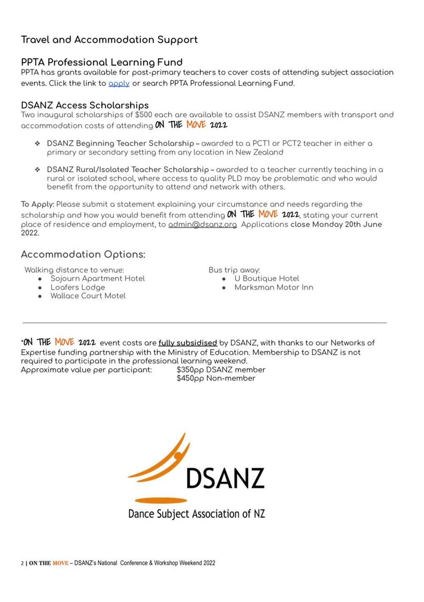 Kia ora <a href="/Welly_ED/">Welly ED</a> #wellyed peeps. Just wanted to share an awesome opportunity to attend the 
DSANZ (dance) July workshops/conference, ON THE MOVE, in Wellington over 22nd-24th July, 2022 at the end of the term 2-3 school holidays for FREE. Pass it on.
forms.gle/5jwTtRG7tZZC1U…