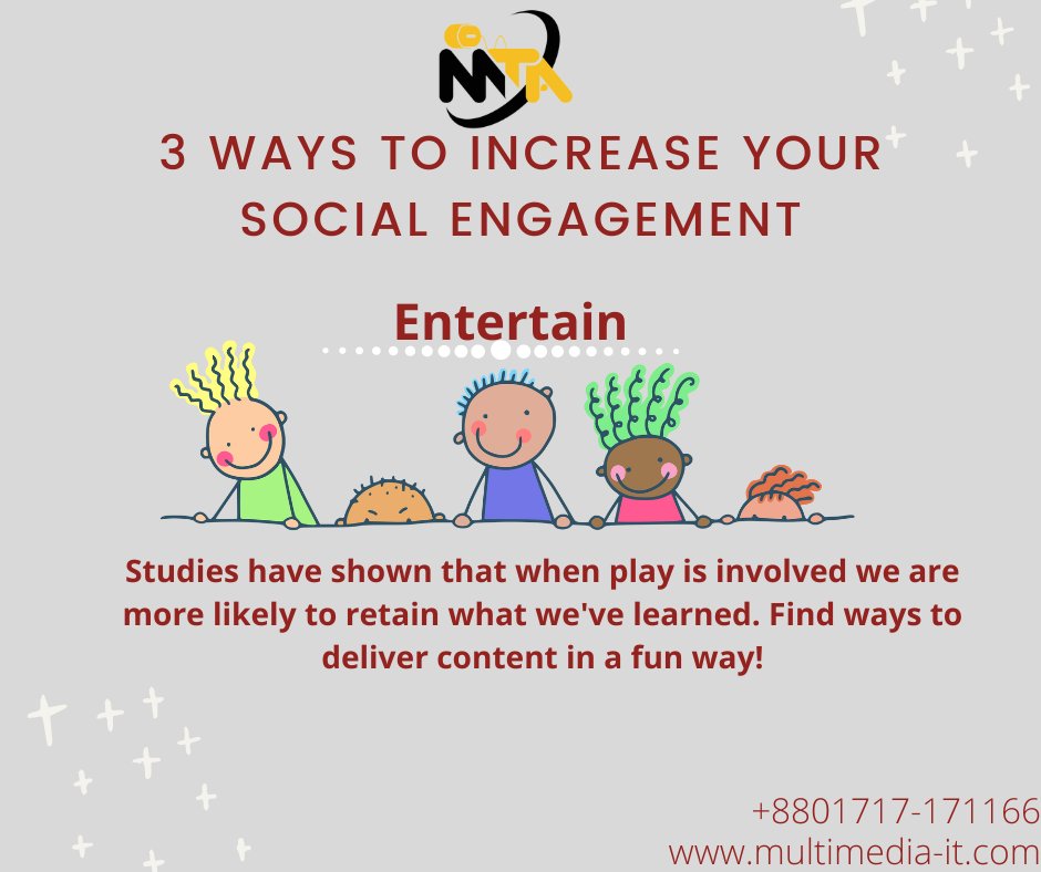 multimediaitbd's tweet image. Learn how engagement fits into a successful social media strategy and how you can grow your brand’s reach and increase social engagement on any platform with expert tips.
𝟑 𝐰𝐚𝐲𝐬 𝐭𝐨 𝐢𝐧𝐜𝐫𝐞𝐚𝐬𝐞 𝐲𝐨𝐮𝐫 𝐒𝐨𝐜𝐢𝐚𝐥 𝐄𝐧𝐠𝐚𝐠𝐞𝐦𝐞𝐧𝐭.