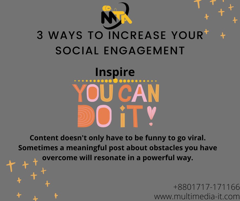 multimediaitbd's tweet image. Learn how engagement fits into a successful social media strategy and how you can grow your brand’s reach and increase social engagement on any platform with expert tips.
𝟑 𝐰𝐚𝐲𝐬 𝐭𝐨 𝐢𝐧𝐜𝐫𝐞𝐚𝐬𝐞 𝐲𝐨𝐮𝐫 𝐒𝐨𝐜𝐢𝐚𝐥 𝐄𝐧𝐠𝐚𝐠𝐞𝐦𝐞𝐧𝐭.