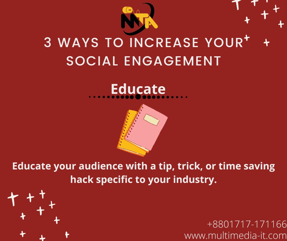 multimediaitbd's tweet image. Learn how engagement fits into a successful social media strategy and how you can grow your brand’s reach and increase social engagement on any platform with expert tips.
𝟑 𝐰𝐚𝐲𝐬 𝐭𝐨 𝐢𝐧𝐜𝐫𝐞𝐚𝐬𝐞 𝐲𝐨𝐮𝐫 𝐒𝐨𝐜𝐢𝐚𝐥 𝐄𝐧𝐠𝐚𝐠𝐞𝐦𝐞𝐧𝐭.