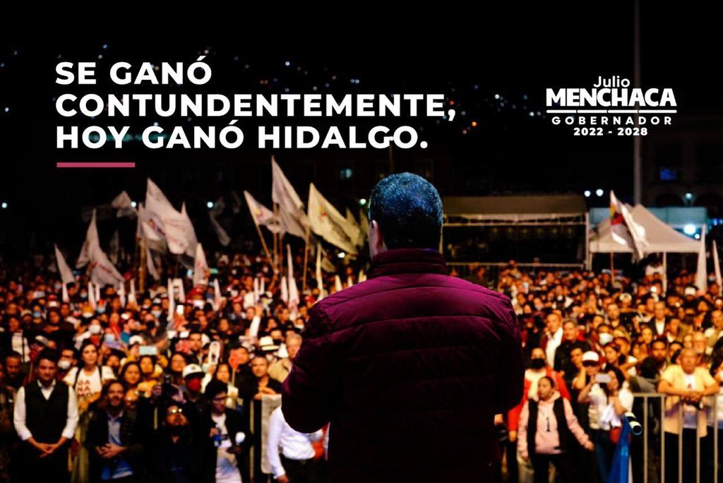 juliomenchaca_'s tweet photo. Hoy en Hidalgo se respira el cambio, se respira la esperanza, se respira la victoria del pueblo.

Gracias a todas y todos por la confianza. ¡No les voy a fallar!

#GanóLaEsperanza
#GanóHidalgo
#MenchacaGobernador https://t.co/Ls4elJd5Zq