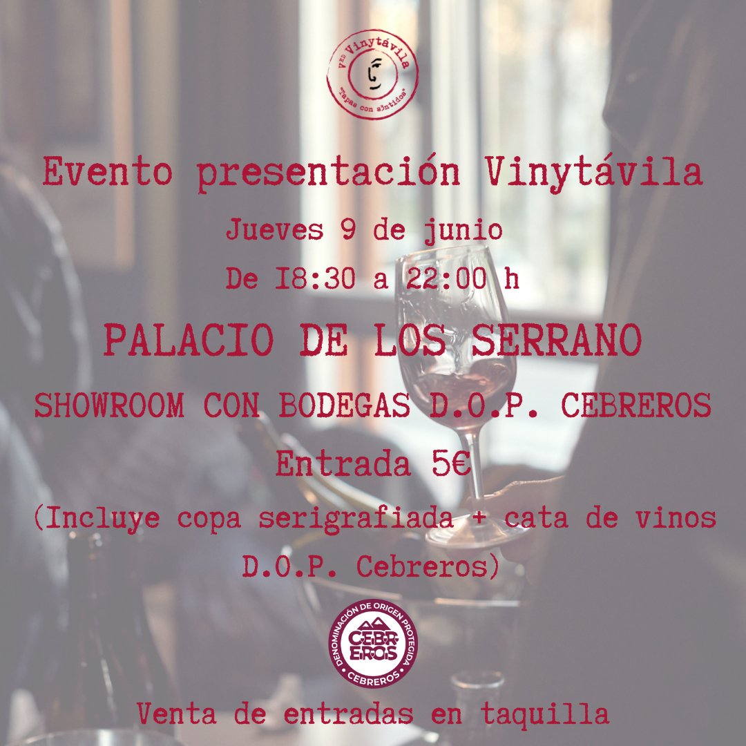 vinytavila's tweet photo. Os damos la bienvenida a la VinytÁvila Week🎉‼️
Os presentamos el evento que ningún #Winelover abulense se puede perder.
El jueves 9 de junio hay que estar sí o sí catando los vinos #DOPCebreros🍷 junto a sus elaboradores y el mejor musicón pinchado por un DJ 🪩.
Planazo 😎💃🕺 https://t.co/wauOK8jMgU