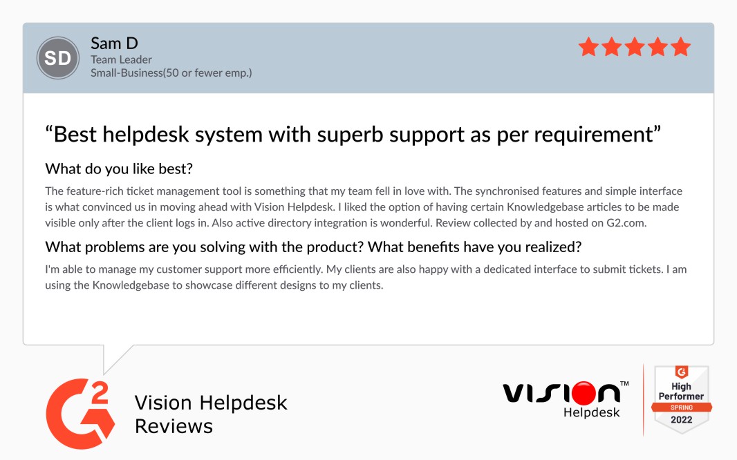 visionhelpdesk's tweet photo. "Best Help Desk System with Superb Support" -Sam D
https://t.co/EH2qPecE7Q #G2 #G2Reviews #HelpDeskReviews #HelpDeskSoftware #VisionHelpdesk #CustomerServiceSoftware #LiveAgent #LiveChatSoftware #ITHelpdesk #servicedesksoftware #ITSM #ITIL #customersupportsoftware https://t.co/J8i1yL24YR
