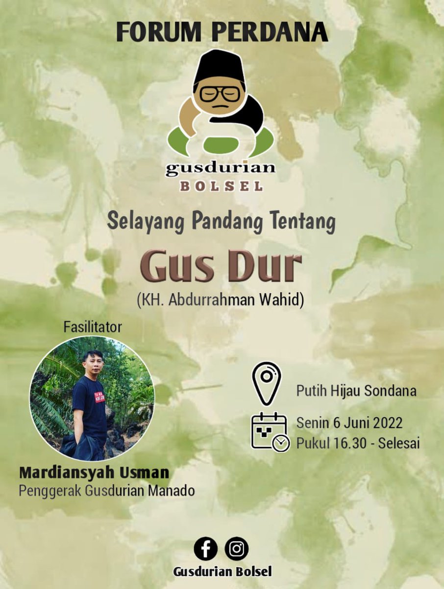 JGD_Sulampapua's tweet photo. Selayang pandang tentang Gus Dur menjadi tema Forum Perdana Gusdurian Bolsel.
#tunas
#bolsel
#regionsulawesi https://t.co/P98M2Wj4VM