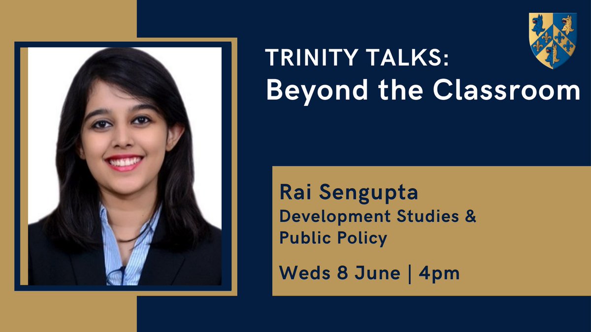 Trinity College (@trinityoxford) on Twitter photo We have a really exciting Trinity Talk this week with one of our <a href="/TrinityMCR/">Trinity College MCR</a> members with some amazing experience in public policy and development! If you know a student interested in social sciences, encourage them to sign up!
📆 8 May, 4pm
🔗 bit.ly/3LgYrt0 We have a really exciting Trinity Talk this week with one of our <a href="/TrinityMCR/">Trinity College MCR</a> members with some amazing experience in public policy and development! If you know a student interested in social sciences, encourage them to sign up!
📆 8 May, 4pm
🔗 bit.ly/3LgYrt0