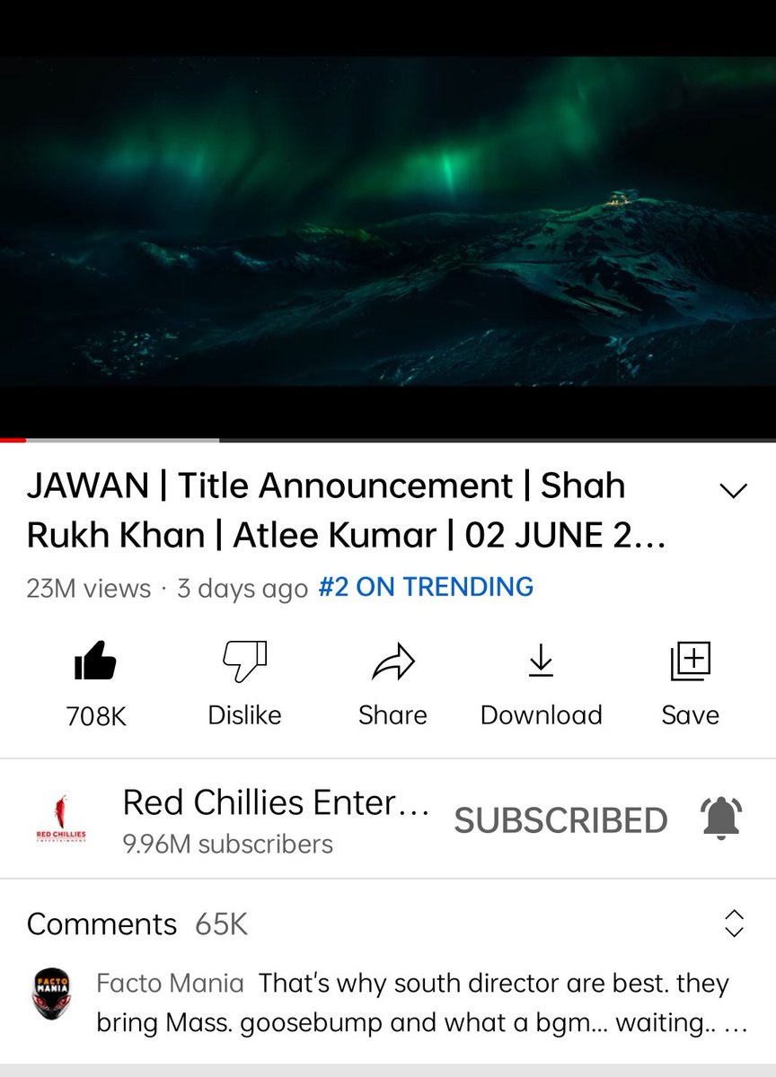jahir_zaheer's tweet photo. Day 3, 23 million views with 708k likes and 65k comments 🔥😘 #2OnTrending #ShahRukhKhan𓀠 #JawanTeaser #Jawan https://t.co/ptTAbcN0Kd