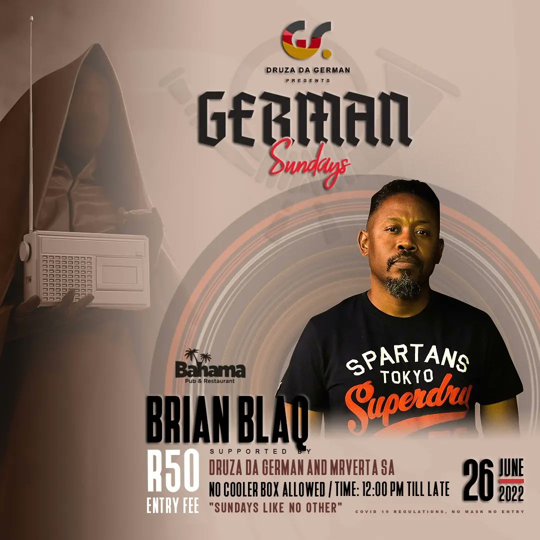 Andrewsephamo's tweet photo. 🚨🚨🚨
The power grid German Sundays 🇩🇪 flight to Frankfurt ✈️

#GermanSundays
#SundaysLikeNoOther
#AwekhoAmanye
#IntheDeepWeBelieve
#NoBodyBeatsBahama 🌴

Entry Fee: R50 five tiger gets you No VIP sijaiva na bantu.... 🕺🕺💃💃
Save the Date : 26 June 2K22 take leave on Monday 💆‍♂️ https://t.co/eafs2cvZ6o