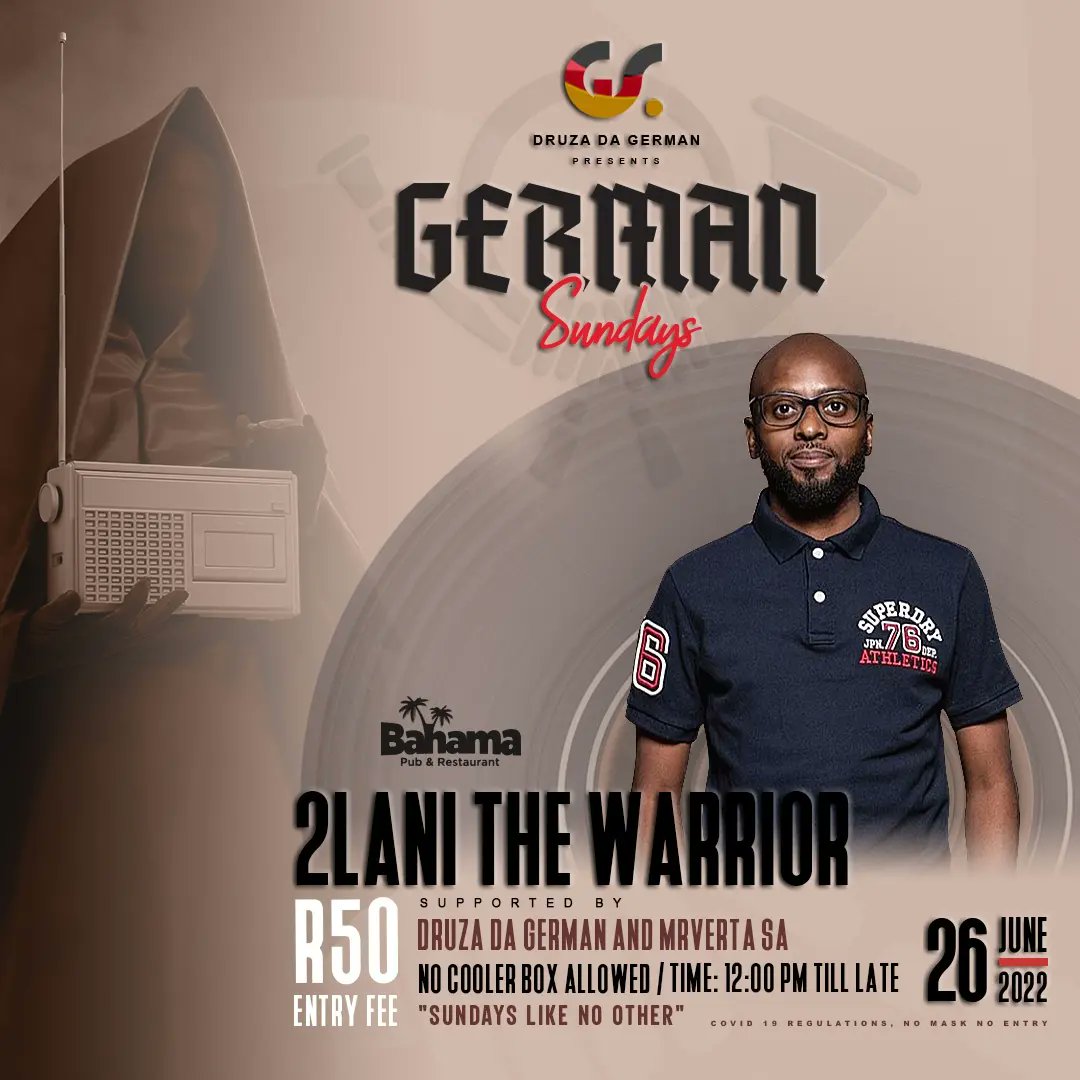 Andrewsephamo's tweet photo. 🚨🚨🚨
The power grid German Sundays 🇩🇪 flight to Frankfurt ✈️

#GermanSundays
#SundaysLikeNoOther
#AwekhoAmanye
#IntheDeepWeBelieve
#NoBodyBeatsBahama 🌴

Entry Fee: R50 five tiger gets you No VIP sijaiva na bantu.... 🕺🕺💃💃
Save the Date : 26 June 2K22 take leave on Monday 💆‍♂️ https://t.co/eafs2cvZ6o