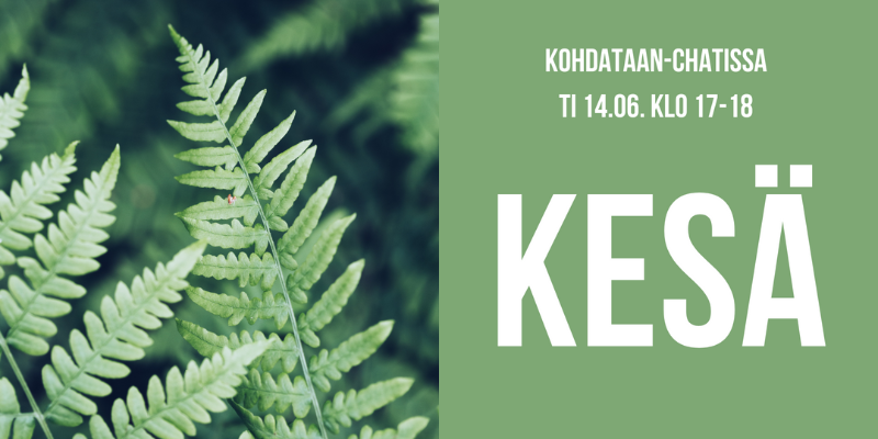 kohdataan's tweet photo. Kohdataan-somen chatissa jutellaan tiistaina 14.06. klo 17-18 kesästä! ☀️😎👉 https://t.co/47EDu85fjZ #kesä #kohdataan #kohdataanchat #kohdataansome @KVLiitto https://t.co/Gz2A9RAMsL