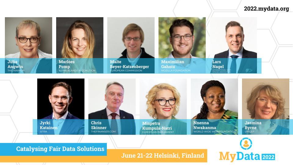 📢Nähdään pian! 

#MyData2022 -konferenssi Helsingissä 21.-22.6. 

ℹ️aiheena reilu, ihmislähtöinen #datatalous #henkilötiedot eettinen hyödyntäminen 

✅70+ puhujaa
✅20+ kumppania
✅60+ sessiota

➡Info: 2022.mydata.org 
➡Liput: fienta.com/fi/mydata-2022…

#MyData #omadata