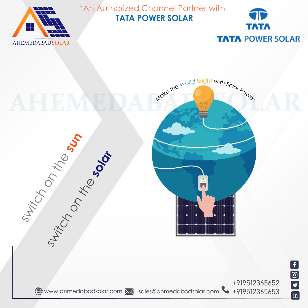 ahmedabad_solar's tweet photo. Switch On the Sun ☀ Switch On the #Solar
It's time for the human race to enter the #solarsystem
#AhmedabadSolar - No.1 #SolarRooftopSystemProvider
🌐https://t.co/qPEzWx5xdQ
#SolarPanel #Tata #TataPowerSolar #Solarrooftop #Solarsystem #SolarEnergyCompany #SolarEnergyContractor https://t.co/kws6LelK16