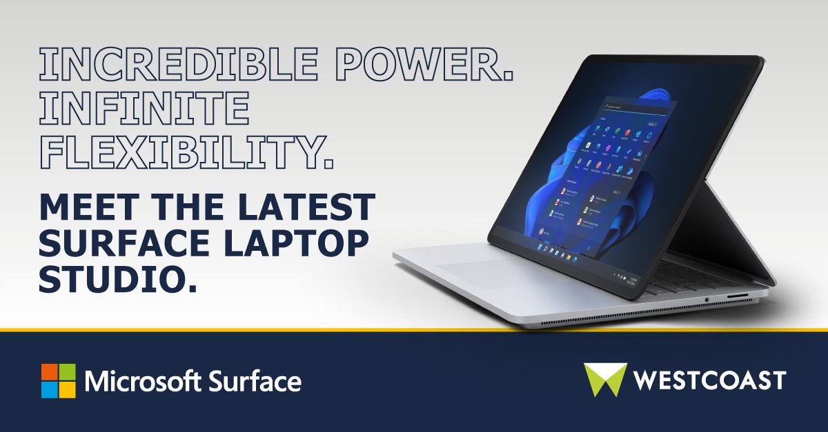 The most powerful Surface laptop is available now at Westcoast. Capable of supporting coding, data analytics and design, the new Surface Laptop Studio is ready to tackle the demands of your most power-hungry customers. ow.ly/qQS050JqeVn #MicrosoftSurface #Data #Coding