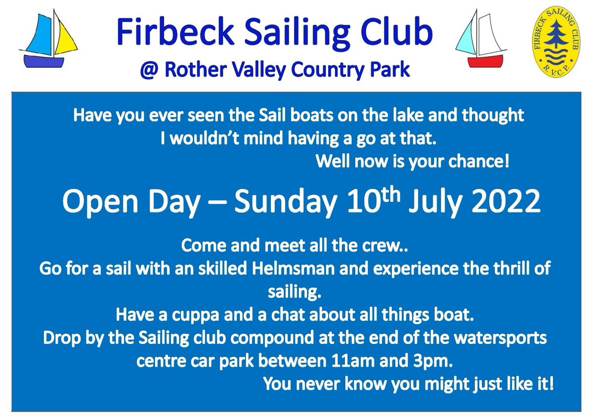 Interested in sailing at Rother Valley? Firbeck Sailing Club is holding an Open Day on Sunday, why not come along?