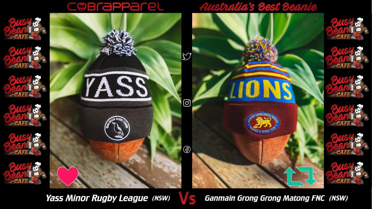MATCHUP 5 CLUB FACE OFF

Like ♥️- Yass Minor Rugby League🤍🖤 (NSW)
Retweet 🔁- Ganmain Grong Grong Matong FNC🦁 (NSW)

POLLS CLOSE 8PM AEST 6/6/22

Sponsored by Busy Bean Cafe

For more comp info check out our Facebook and Instagram stories! A bit of positivity on Twitter! #CABB