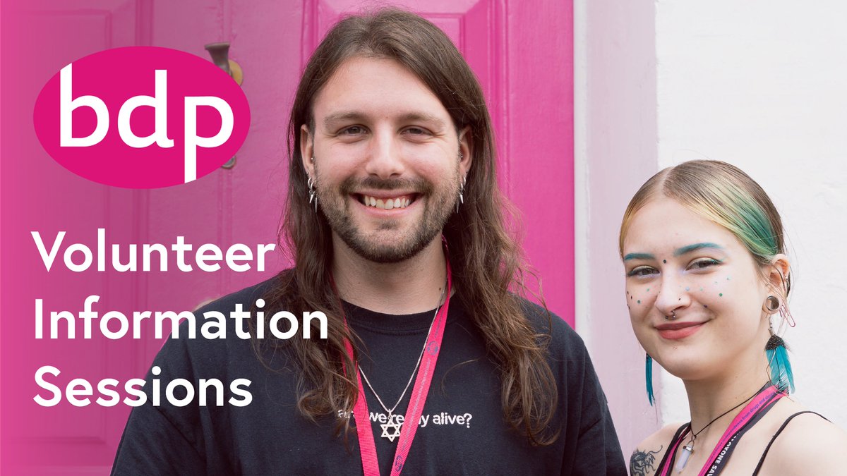 Ever considered volunteering at BDP?

We have two volunteering info sessions coming up where you can find out more about us, meet current volunteers and the volunteer managers and ask any Q's you may have.

More info here: eventbrite.co.uk/e/bdp-voluntee…

#VolunteersWeek