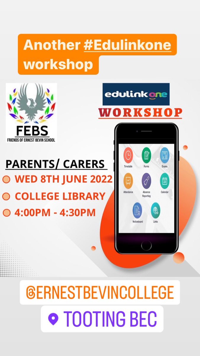 FEBSSW17's tweet photo. π@ErnestBevinColl are offering another #Edulinkone workshop : π
πWed 8th June
π 4:00 to 4:30 p.m
π@ErnestBevinColl
π« College library
π₯ Parents /carers welcome
#SecondarySchool | #Communication | #BevinValues | #FEBSCharity | https://t.co/DOtfP9V1Q1