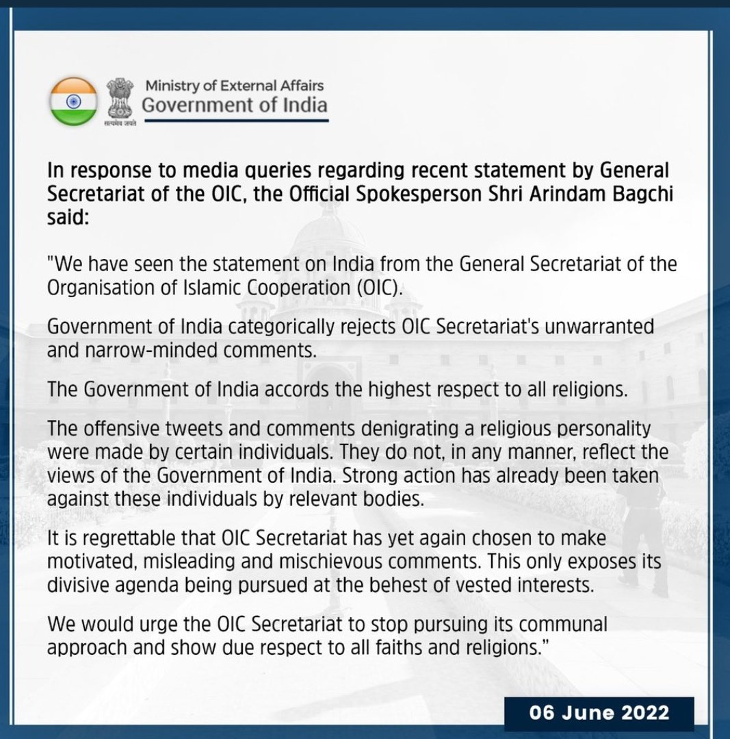 dktiwari1008's tweet photo. "Stop pursuing its communal approach and show due respect to all faiths and religions"
India to OIC 
action has been against individuals for remarks

Dk21
#CommunalThinkingOf_OIC

https://t.co/sIo6K4FVmK